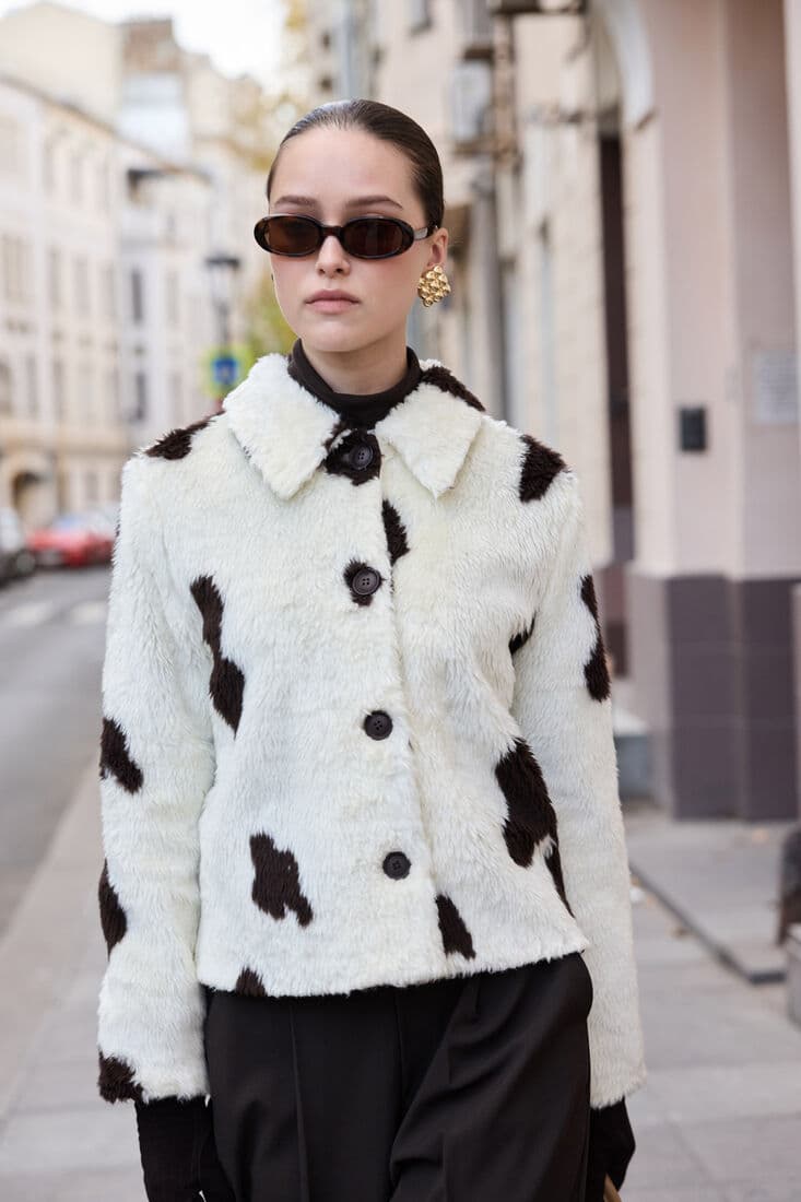 COW PRINT SUNİ KÜRK CEKET