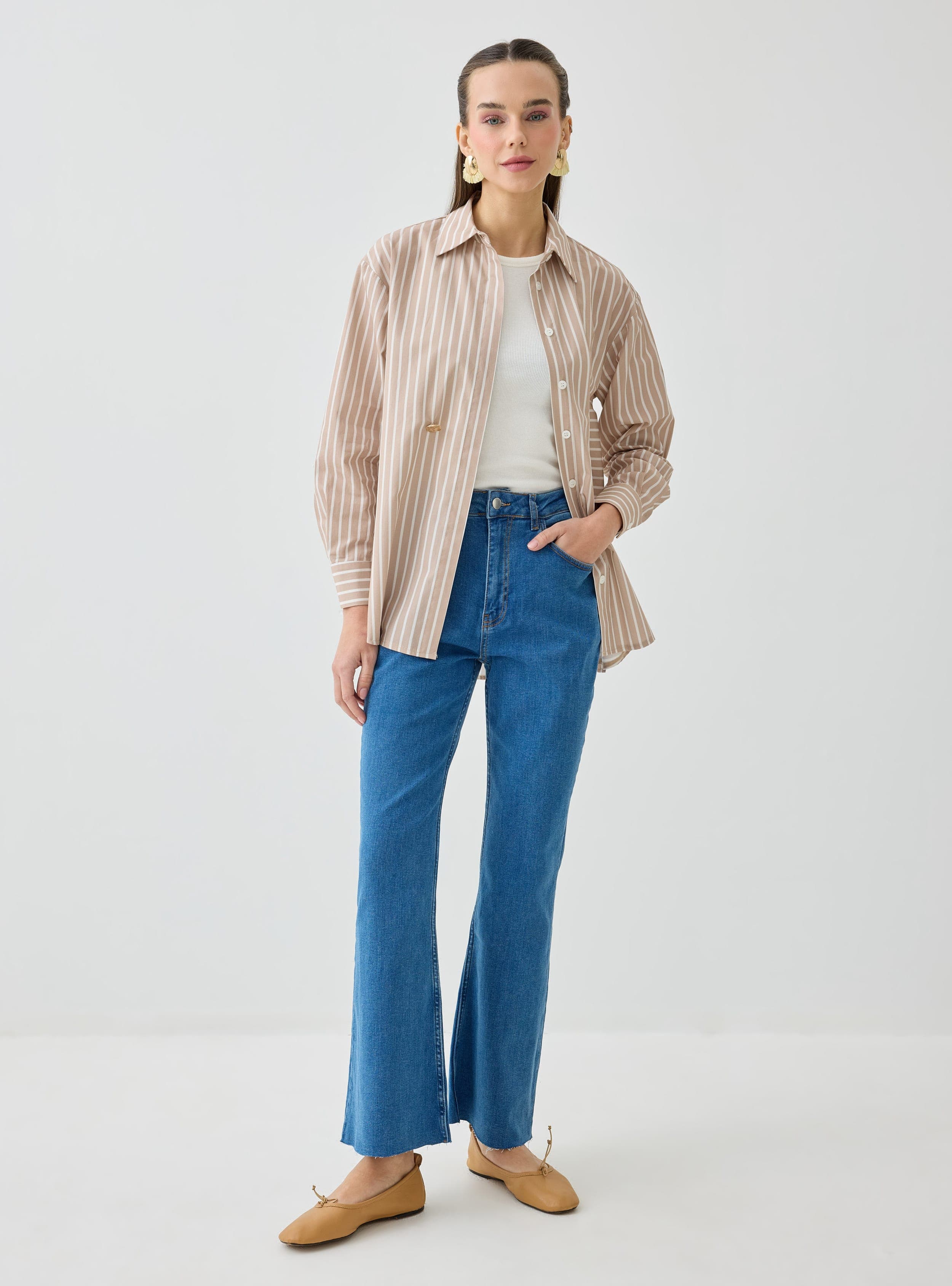 Likralı Yüksek Bel Denim Pantolon - Açık Lacivert - Benin