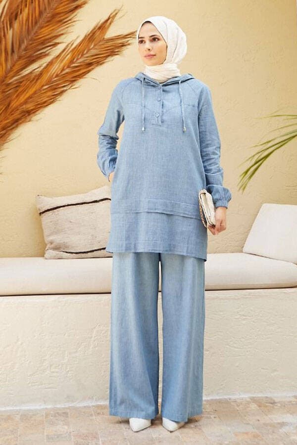 6540-Denim İkili Takım Mavi