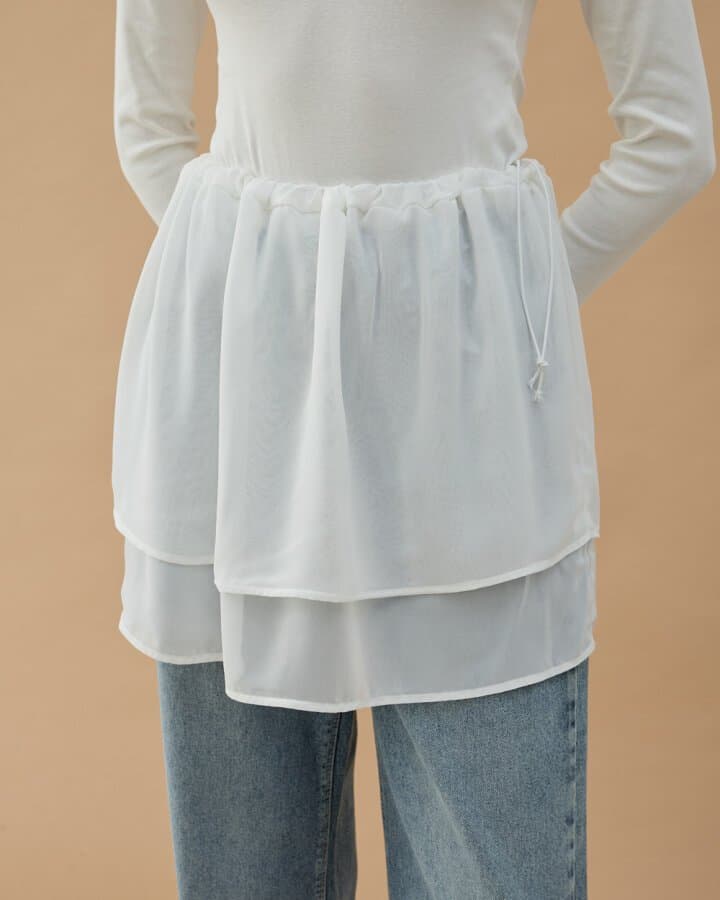 Şifon Fonksiyonel Katlı İçlik Etek Ekru