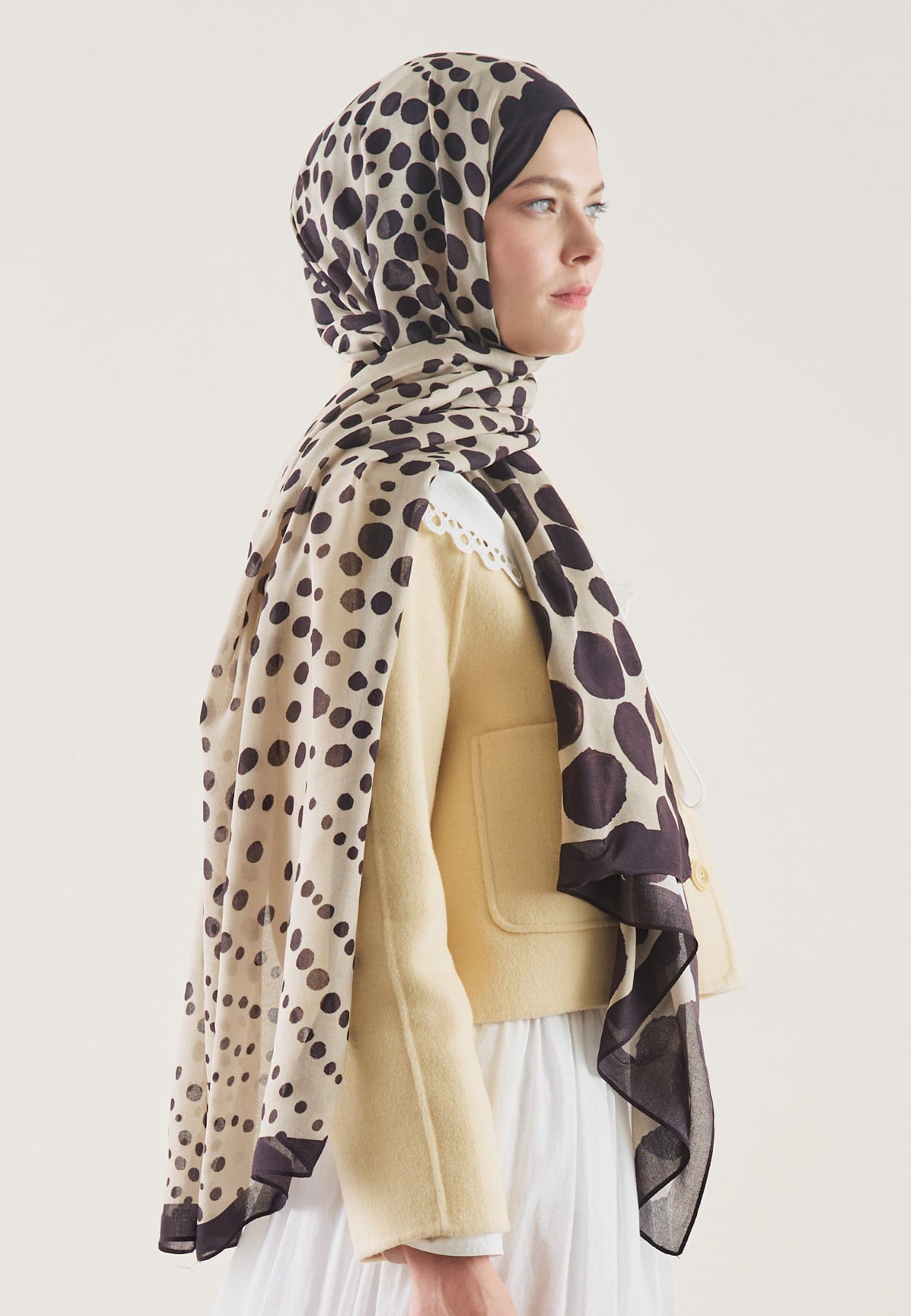 Polka Dots Desen Rami Şal Mürdüm