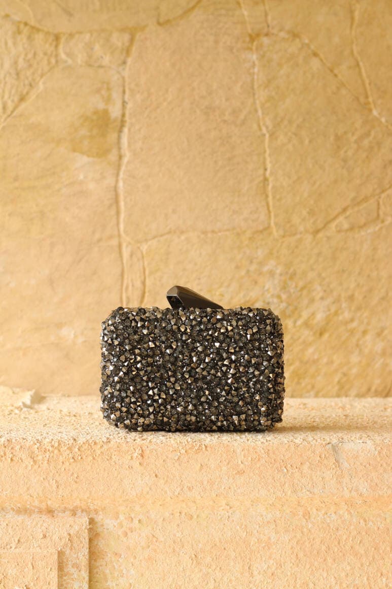 Brightness Taşlı Clutch Çanta Platin