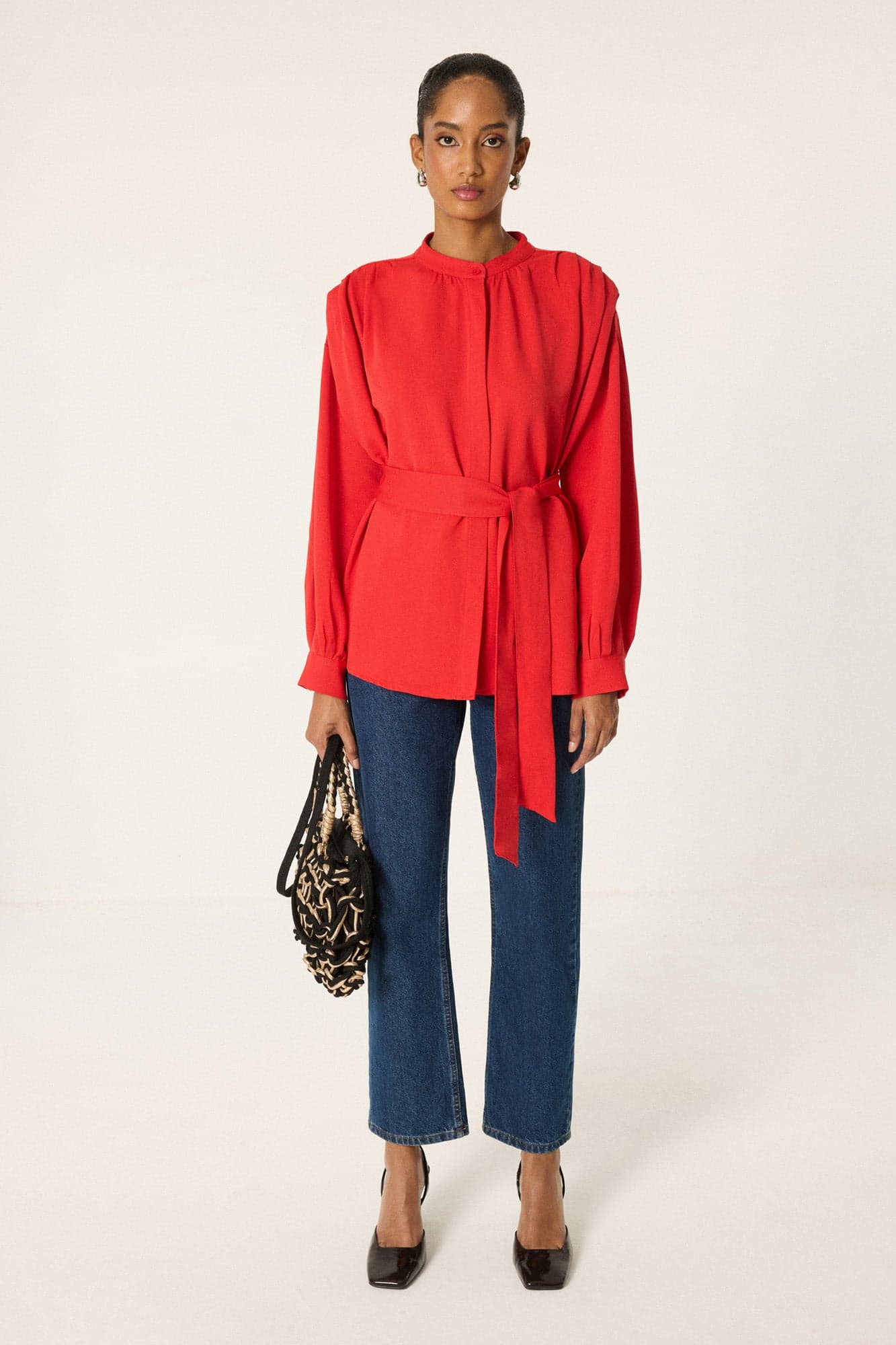 PLEATED SHIRT WITH BELT DETAIL