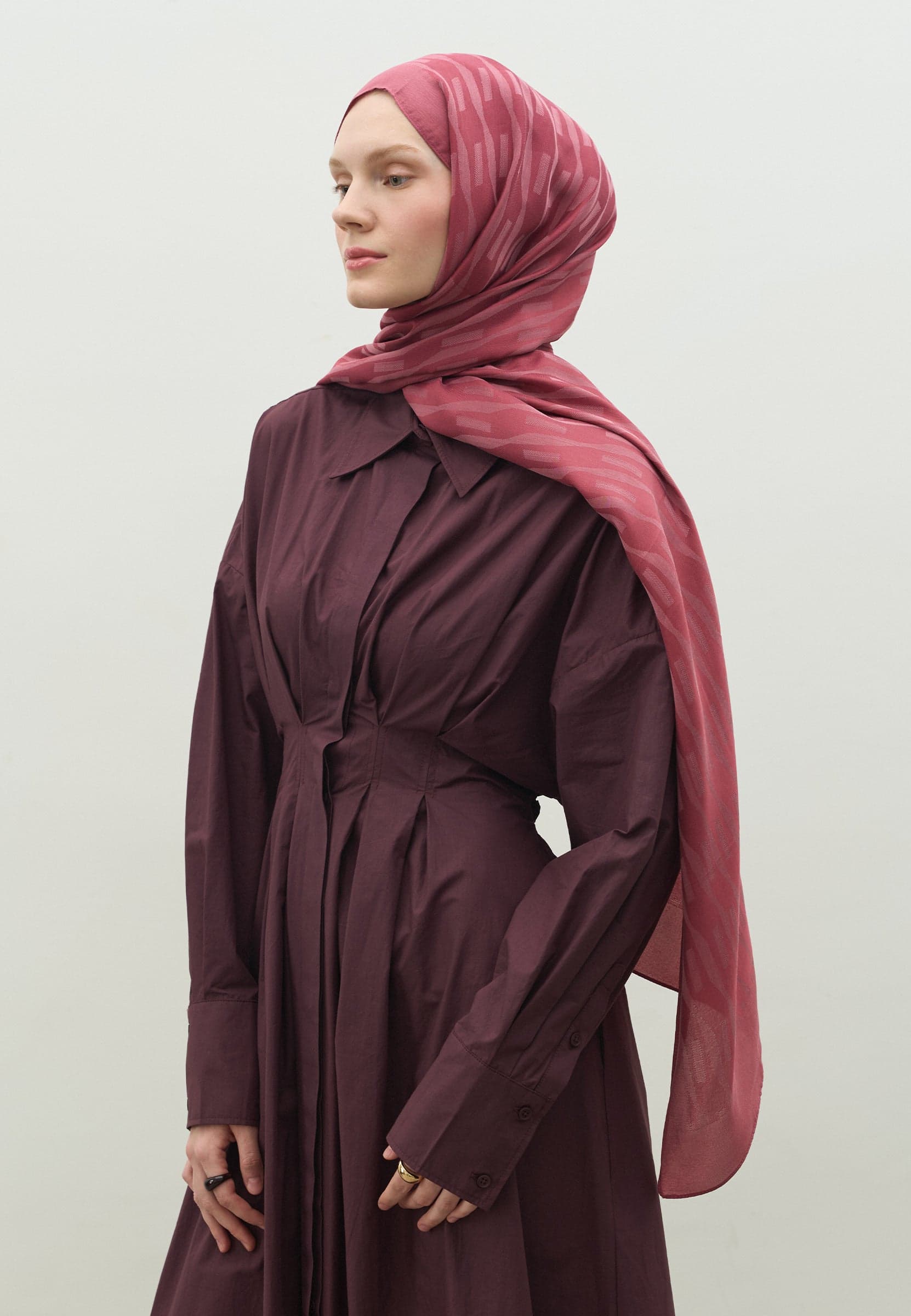 Nara Pamuk Floş Jakarlı Şal Vintage Rose