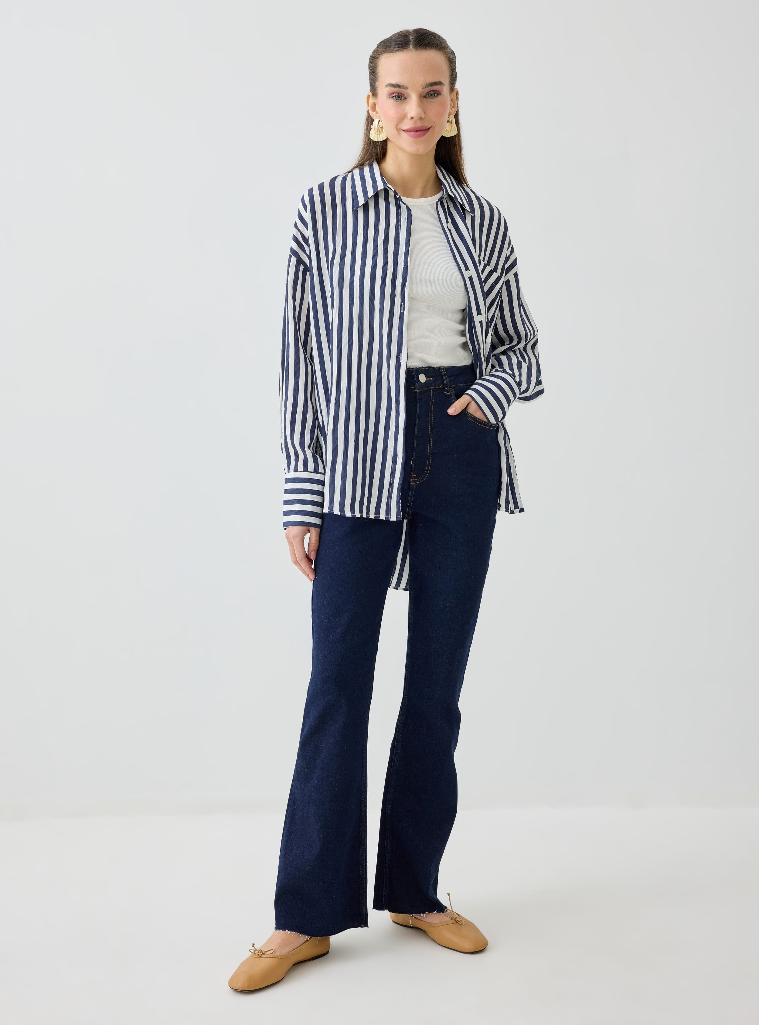 Likralı Yüksek Bel Denim Pantolon - Lacivert - Benin