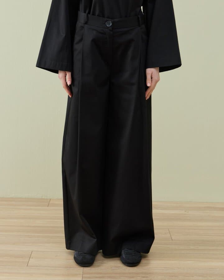Paper Gabardin Tek Pileli Wide Leg Pantolon Siyah