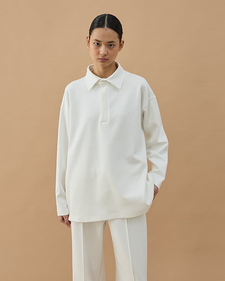 Premium Doubleface Polo Yaka Sweat Ekru