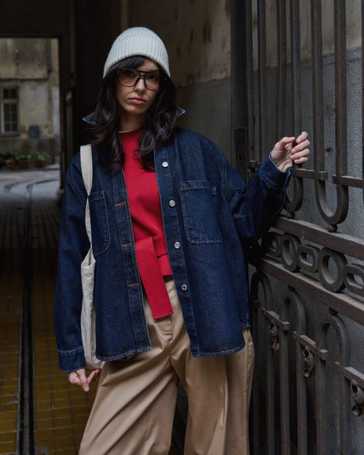 Unisex Çift Cepli Jean Ceket Mavi
