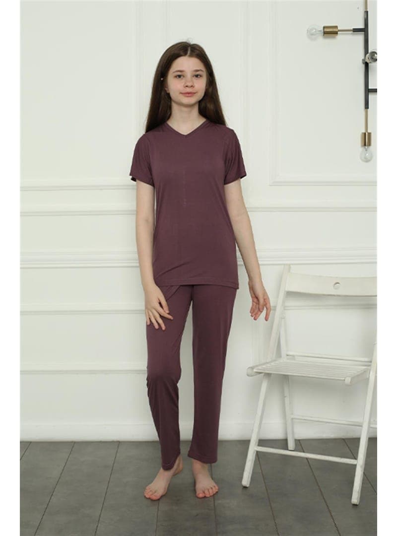 Kız Çocuk Pamuk Pijama Takımı Mürdüm