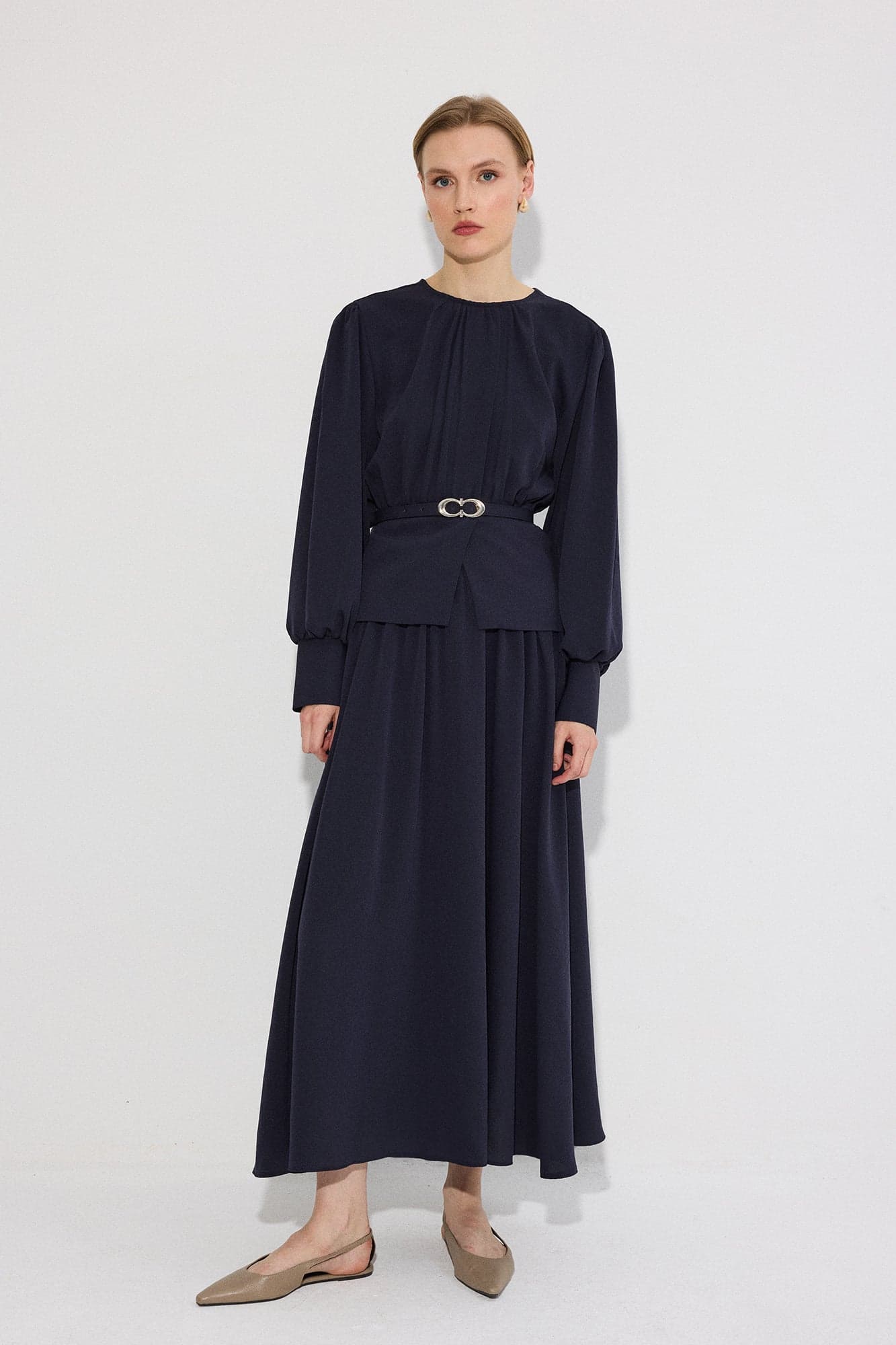 BELT DETAILED TUNIC SKIRT SET