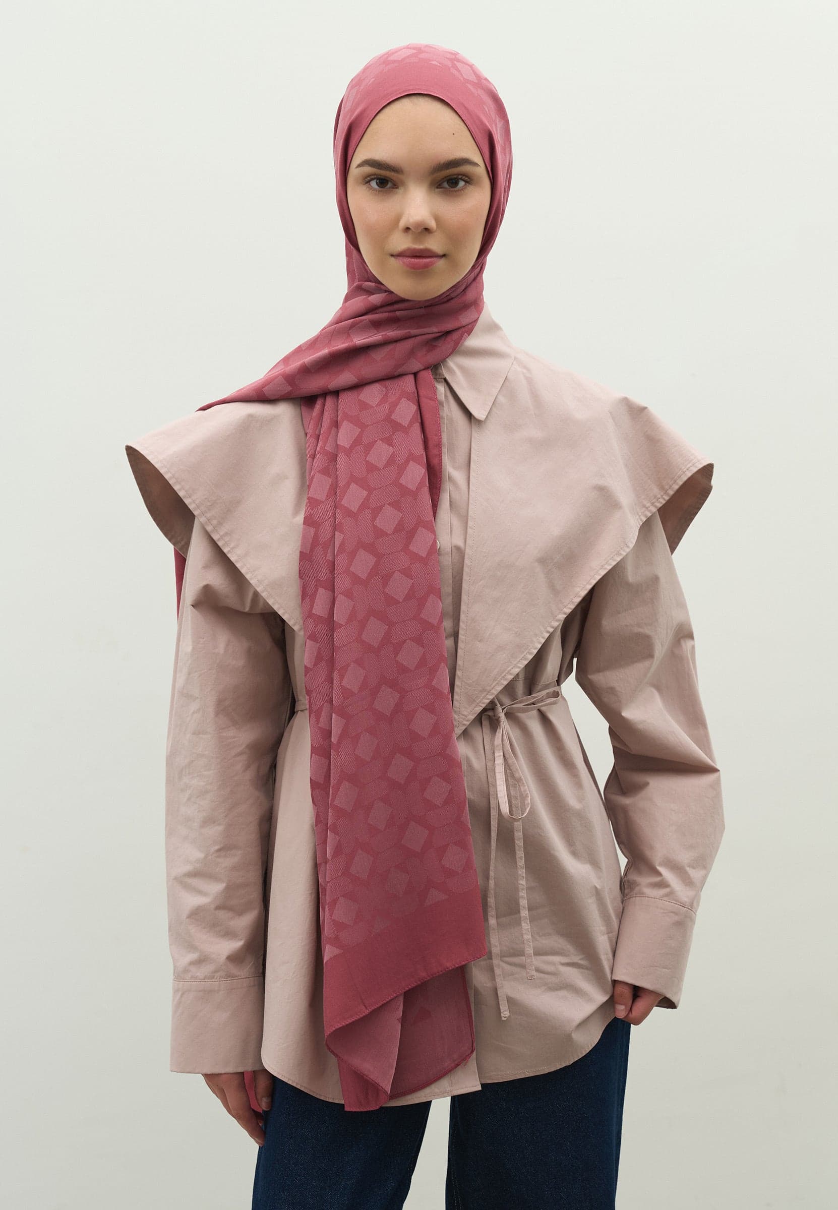 Oslo Pamuk Floş Jakarlı Şal Vintage Rose
