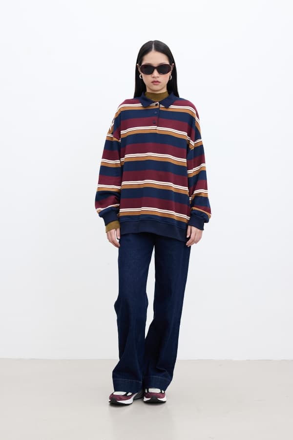 POLO YAKA OVERSIZE SWEATSHIRT BORDO