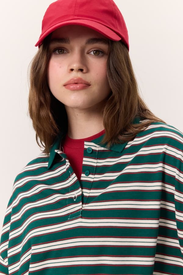 POLO YAKA ÇİZGİLİ SWEATSHIRT YEŞİL