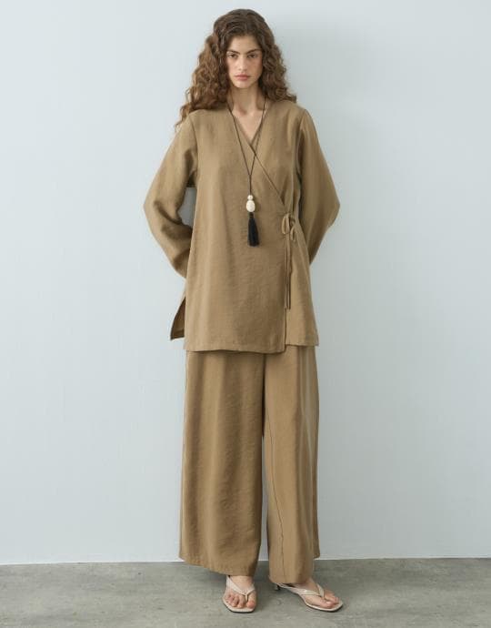 Bayan Karamel Tensel Kimono Takım