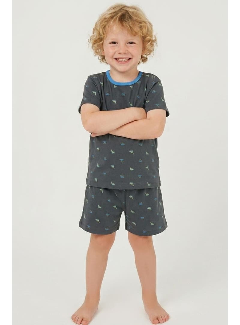 Breeze Erkek Bebek Şortlu Pijama Takım Renkli Dinozor Desenli 9 Ay 3 Yaş Antrasit