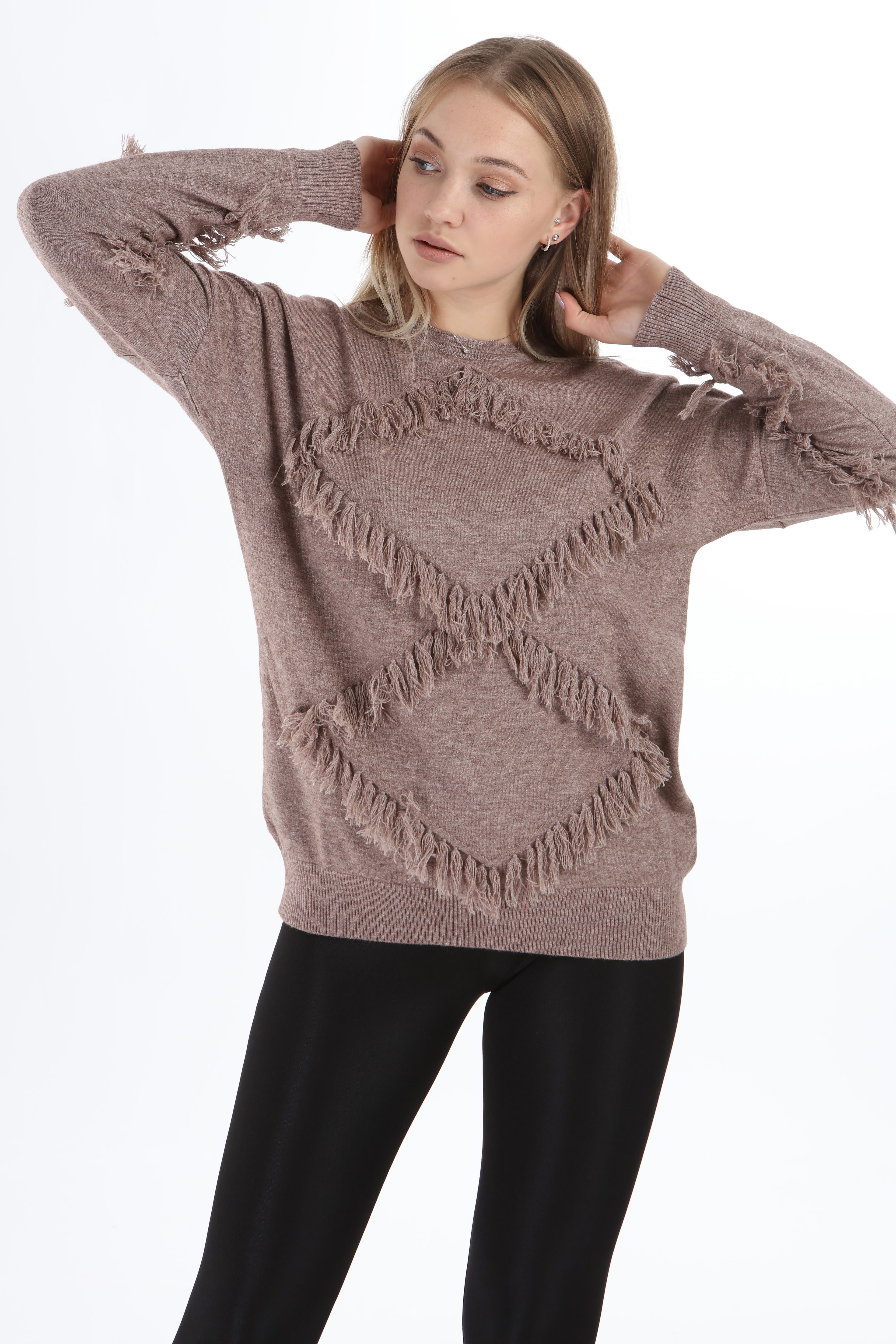 FTZ Women Kadın Önü Püsküllü Triko Beige 21-1102
