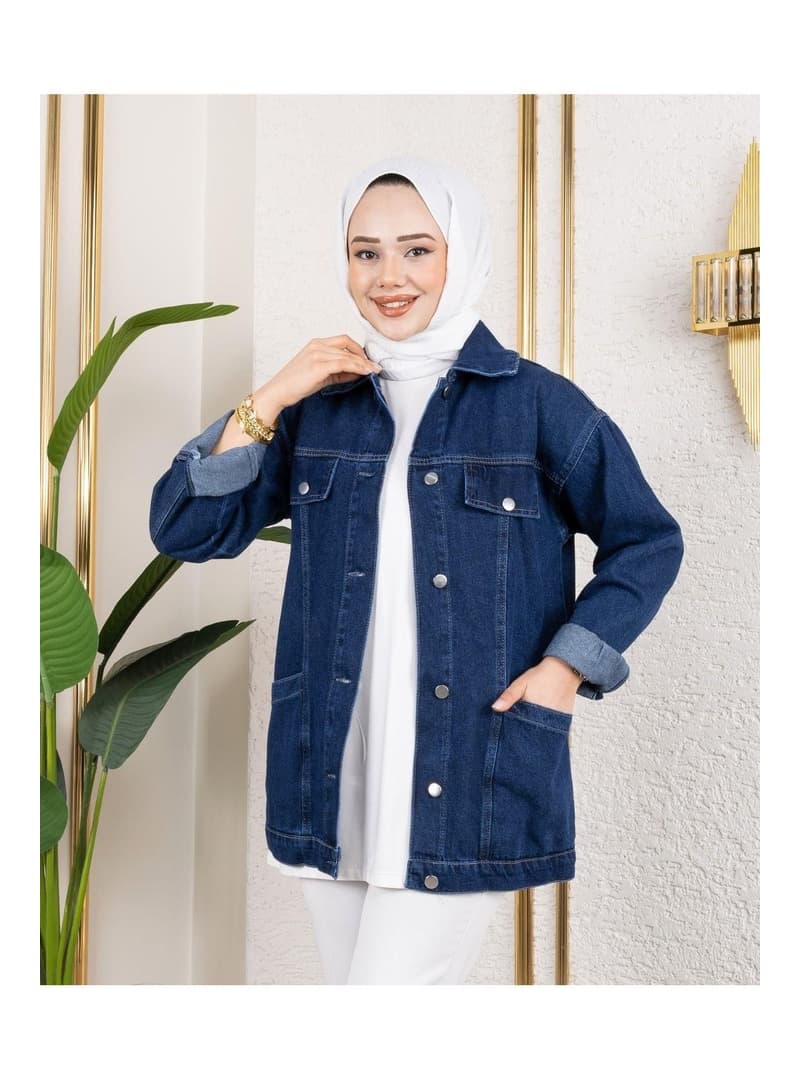 Cep Detaylı Denim Kot Ceket Lacivert