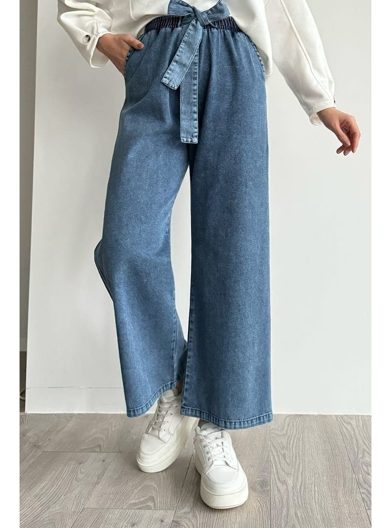 Kemerli Kot Pantolon Mavi