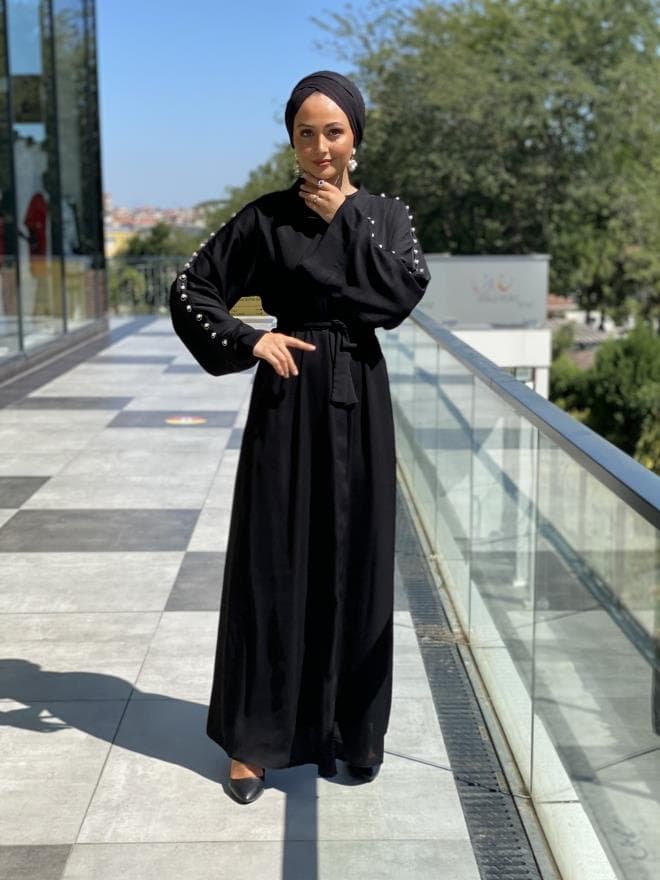 OMUZ İNCİ DETAYLI ABAYA