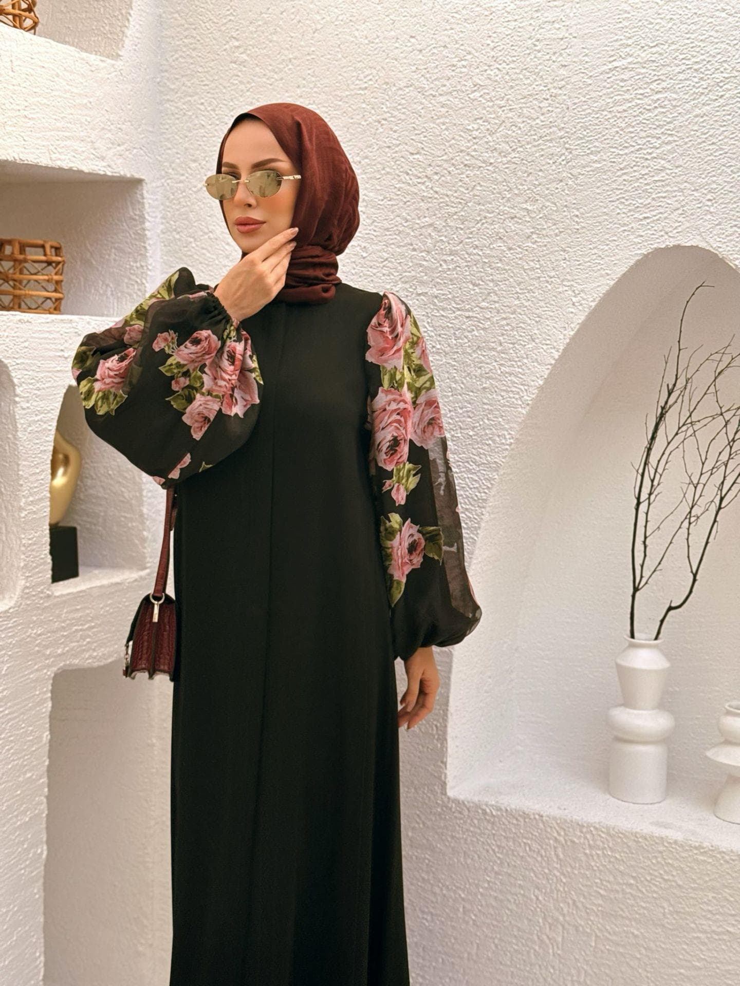 Gül Desen Organze Ferace