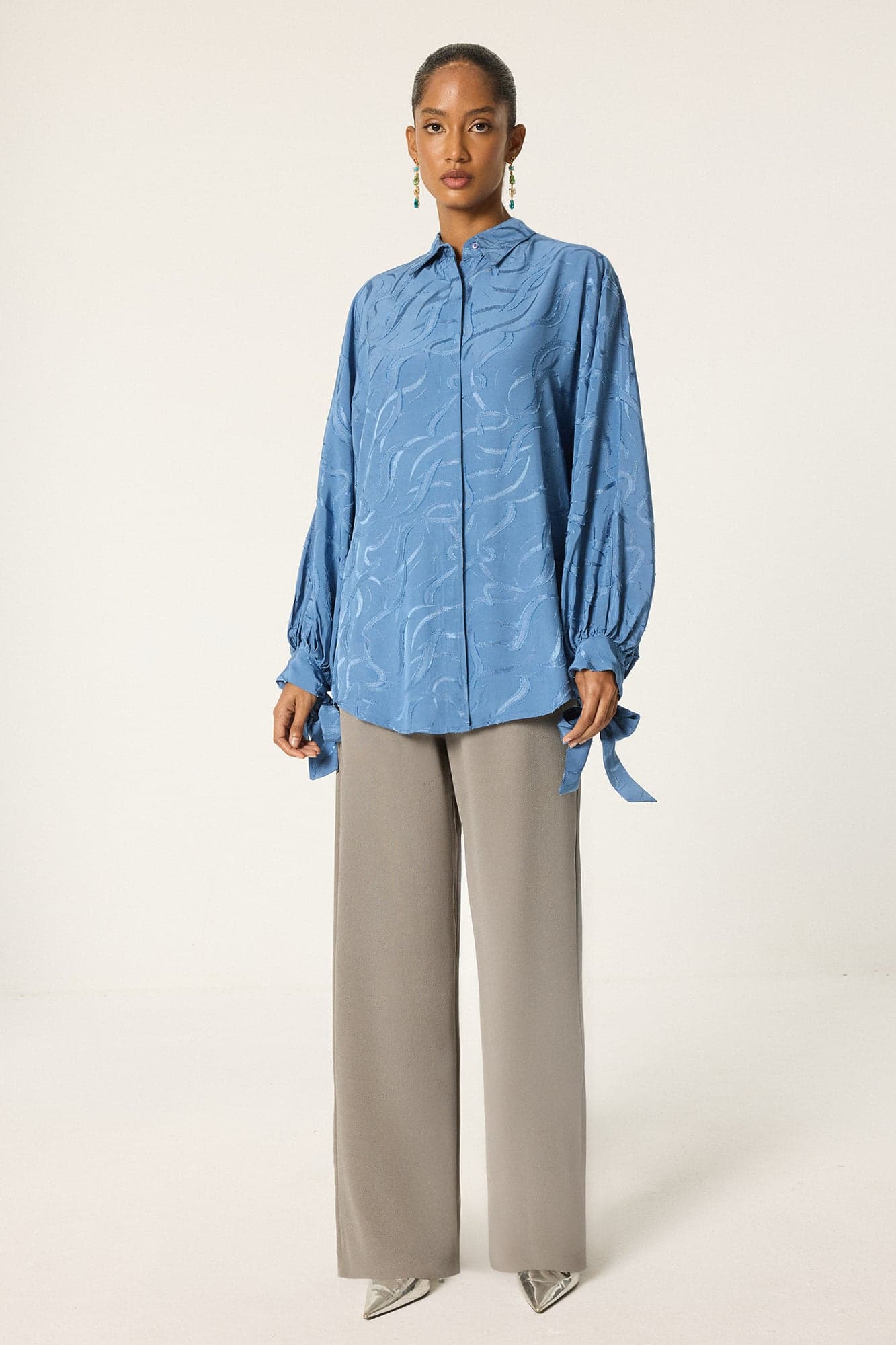 Jacquard Balloon Sleeve Tunic