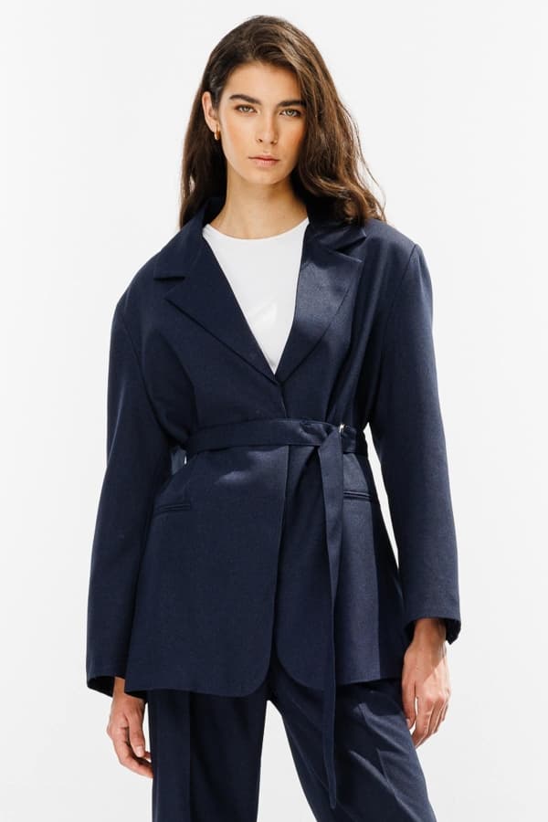 Premium Kemerli Blazer Lacivert Ceket