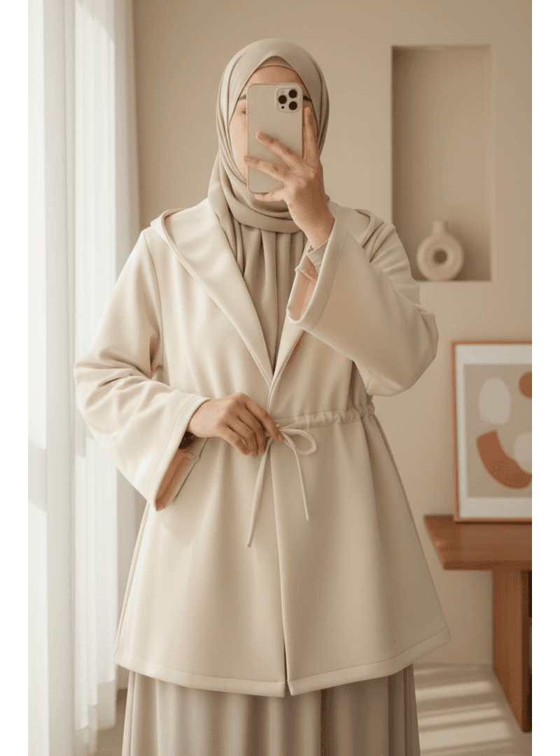 Önü Bağcıklı Scuba Kimono