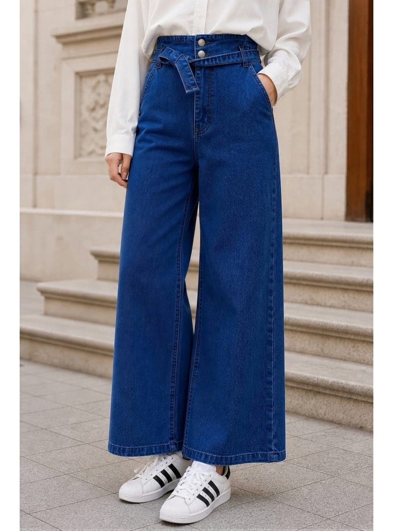 Koyu Mavi Kemerli Kot Pantolon