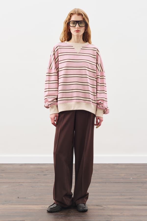 OVERSIZE ÇİZGİLİ SWEATSHIRT BORDO