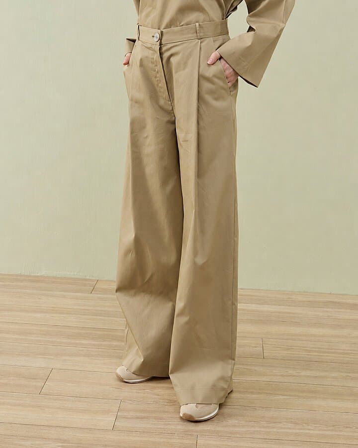 Paper Gabardin Tek Pileli Wide Leg Pantolon Camel