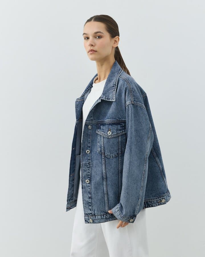 Oversize Unisex Jean Ceket Açık Mavi