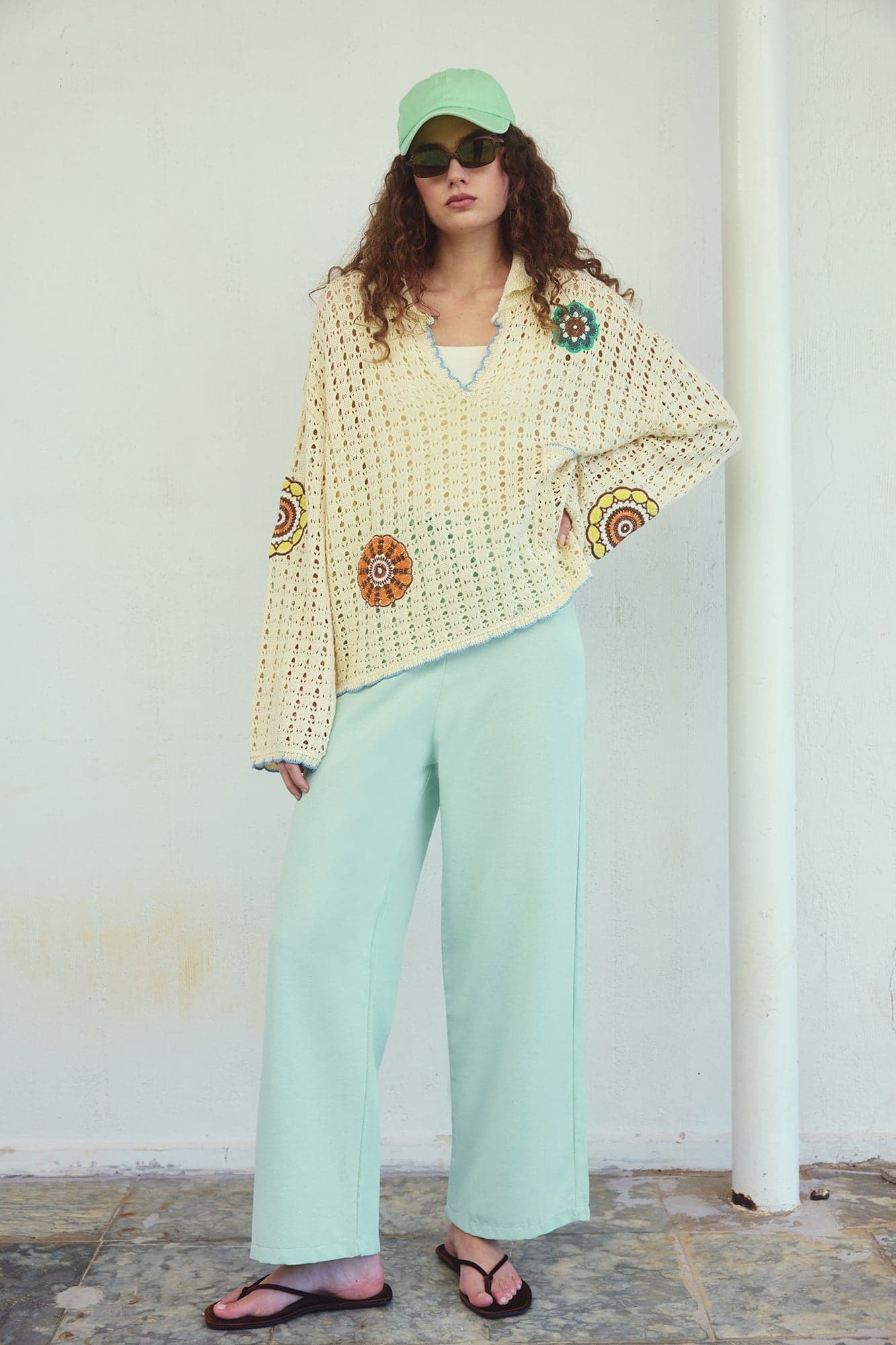 LINEN-TEXTURED STRAIGHT LEG PANTS