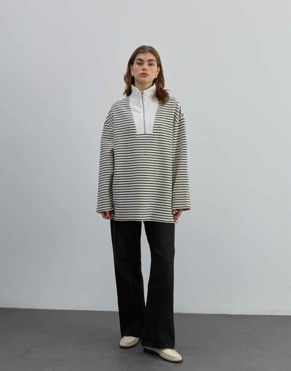 ÇİZGİLİ FERMUARLI SWEAT