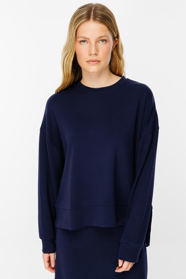 Yanları Yırtmaçlı Compact Lacivert Sweatshirt