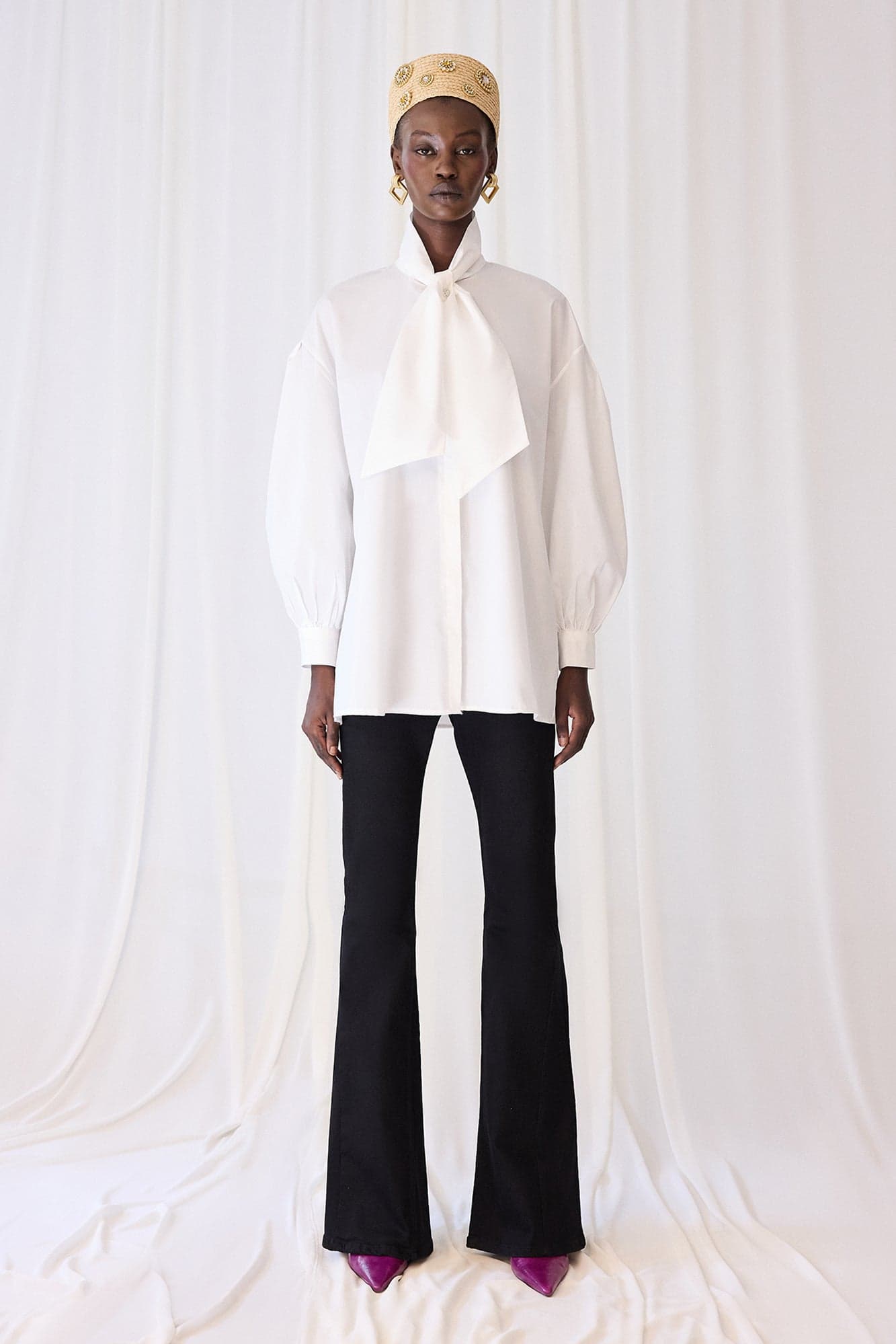 POPLIN LONG SHIRT WITH SCARF COLLAR