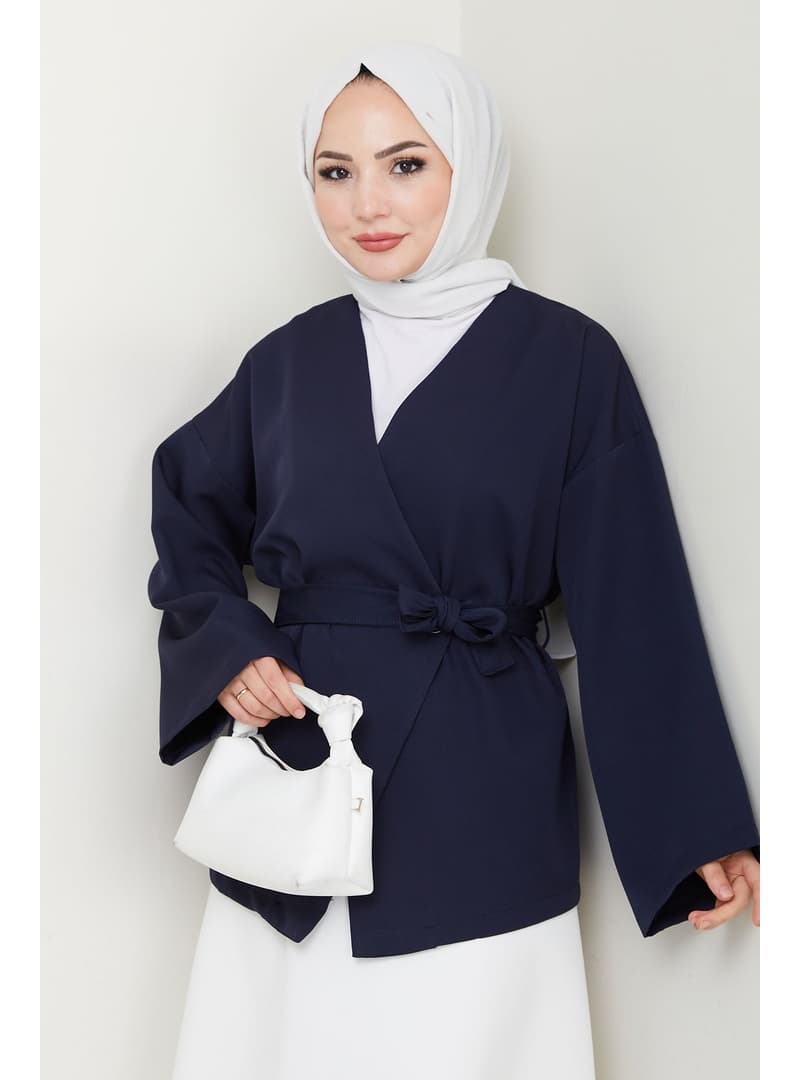 Kuşaklı Double Kimono Lacivert