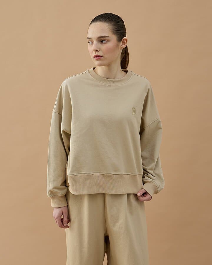 Cotton İki İplik Mini Sweat Bej