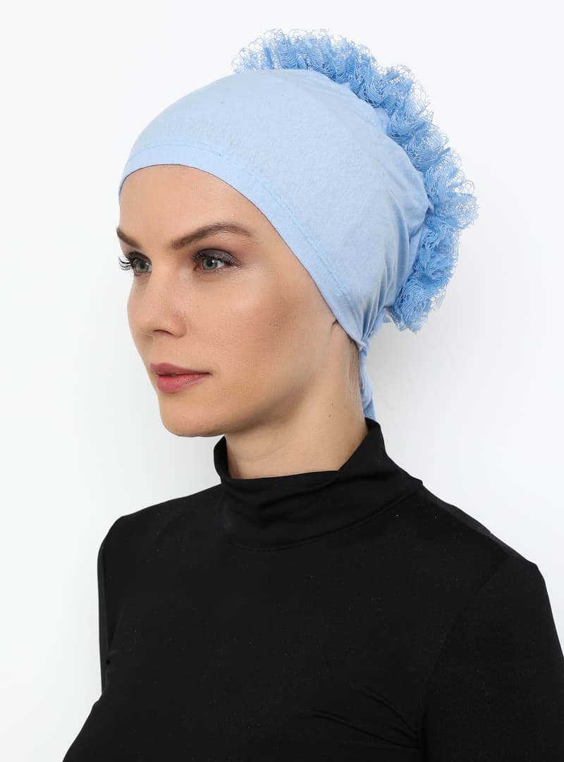 Fırfırlı Bağlı Bone Bebe Mavisi