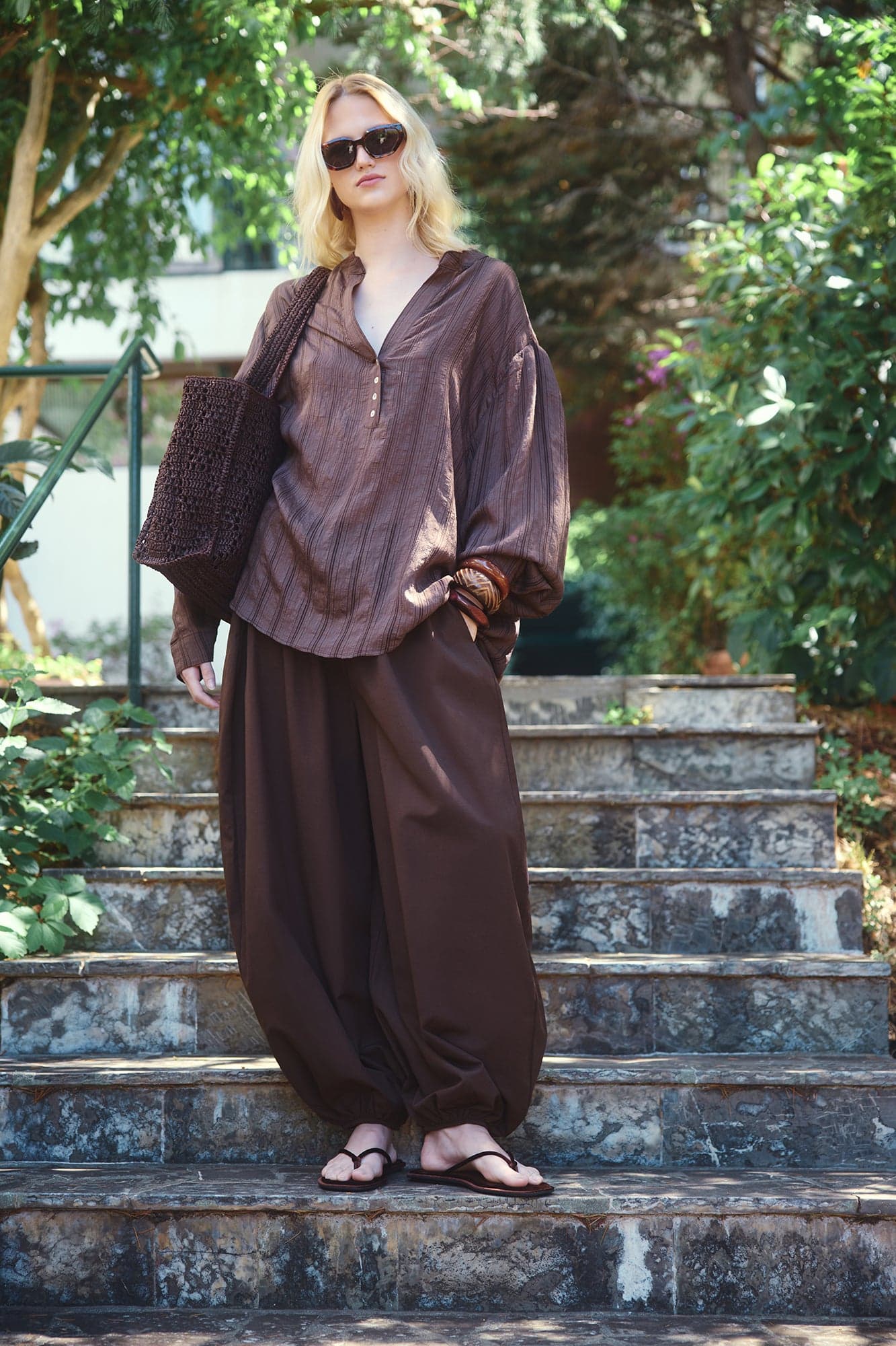 NATURAL TEXTURED FLOWY TUNIC