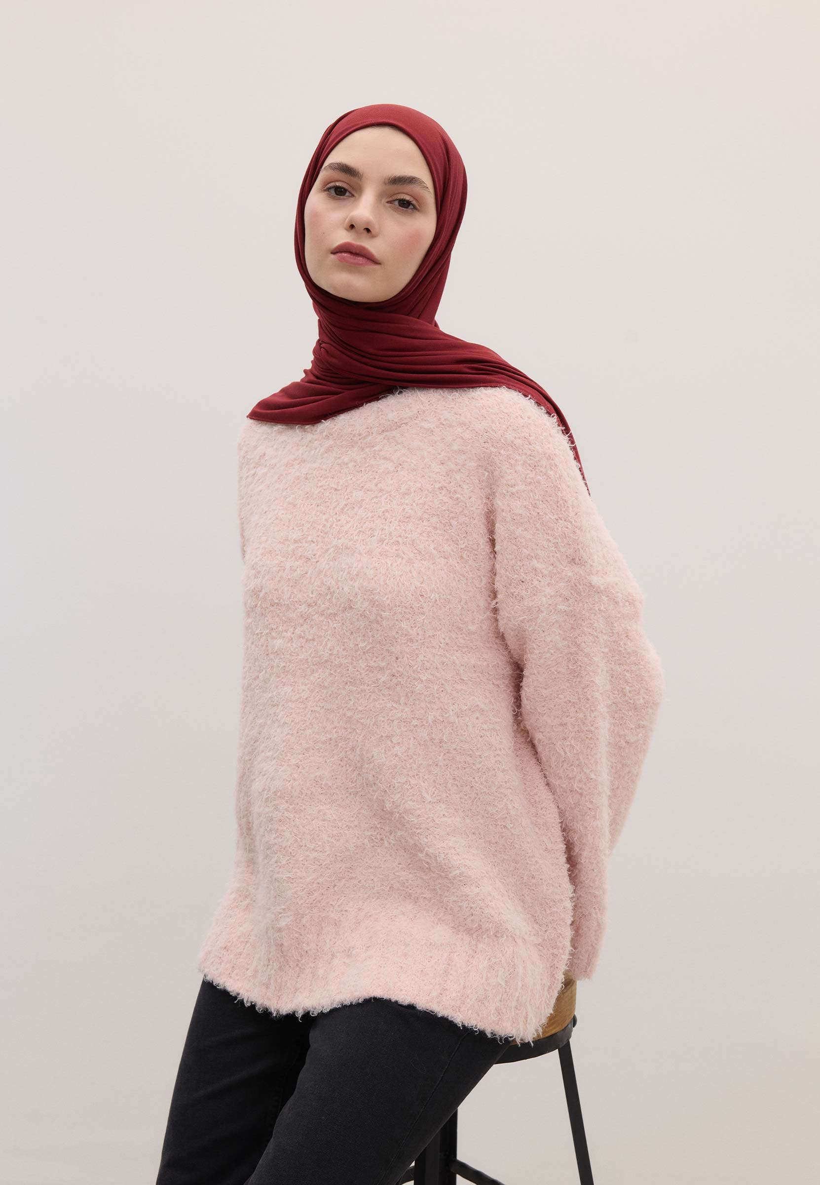 Bambu Penye Şal Bordo