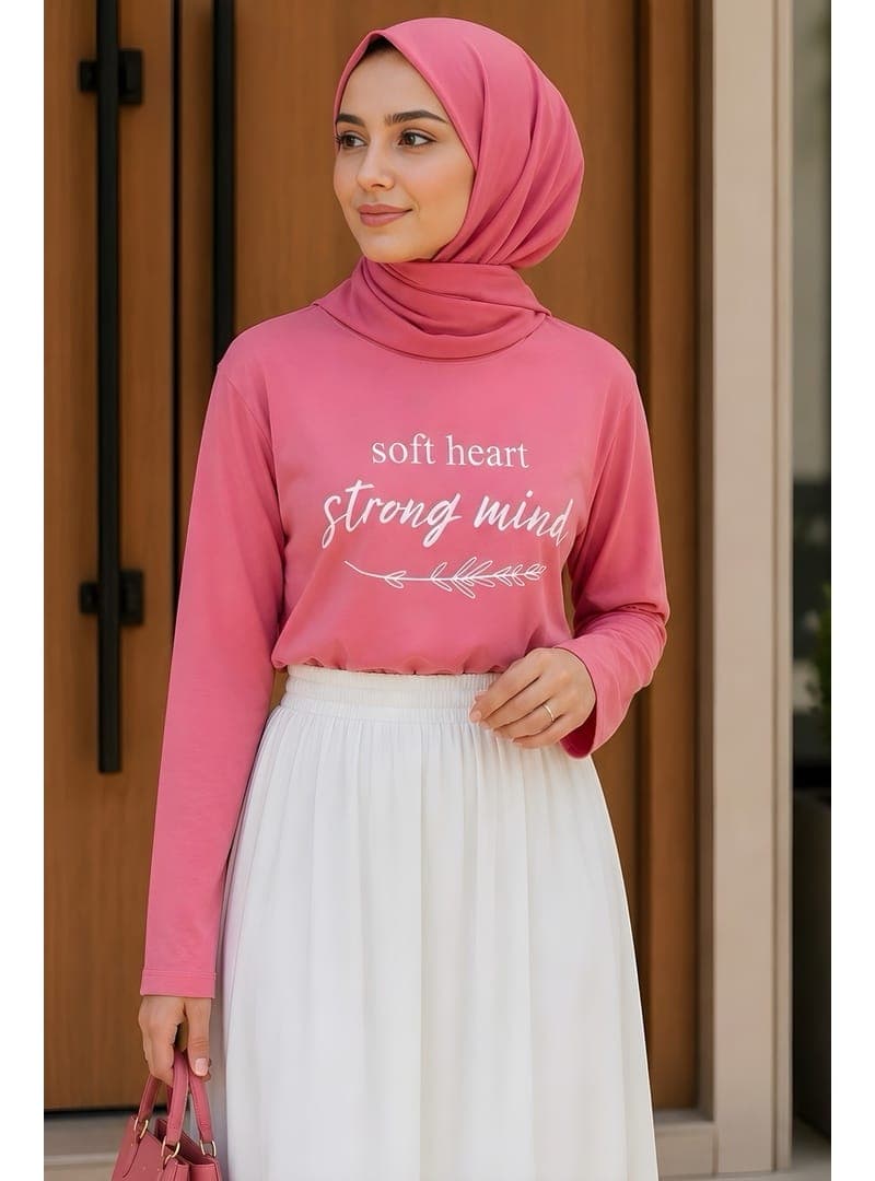 Pembe Bisiklet Yaka Baskılı Penye Body