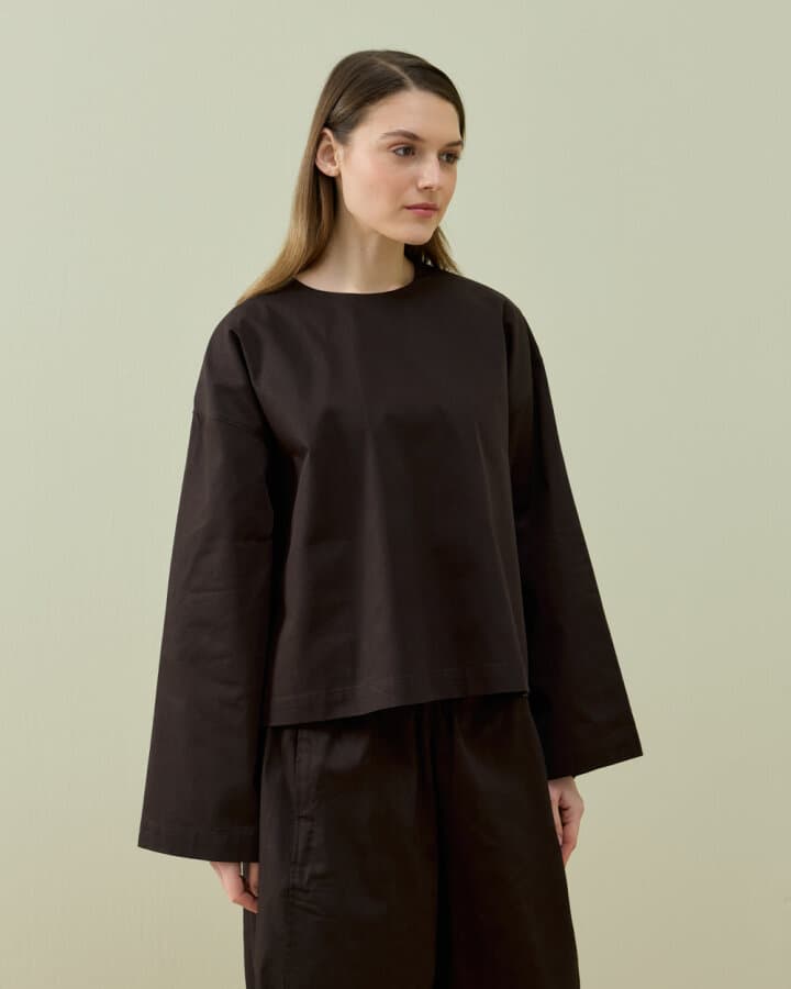 Paper Gabardin Yırtmaçlı Basic Bluz Acı Kahve