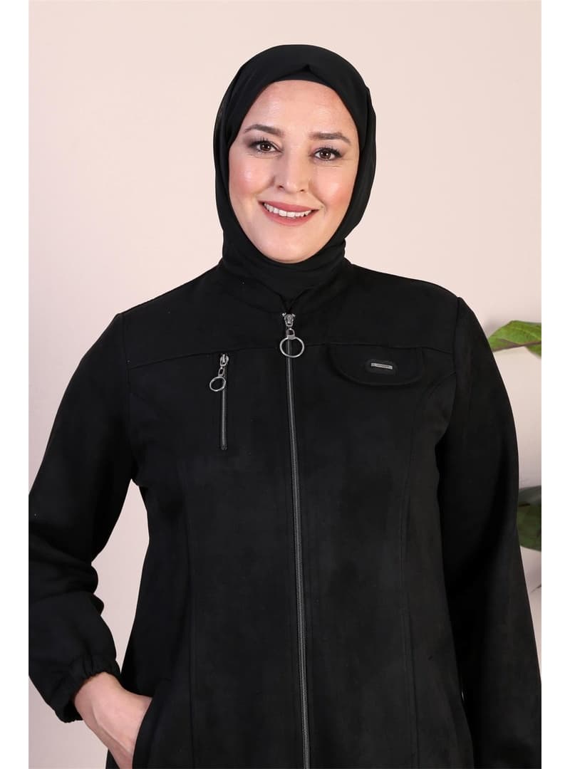 Büyük Beden Süet Uzun Pardesü Tam Boy Pardesu SİYAH