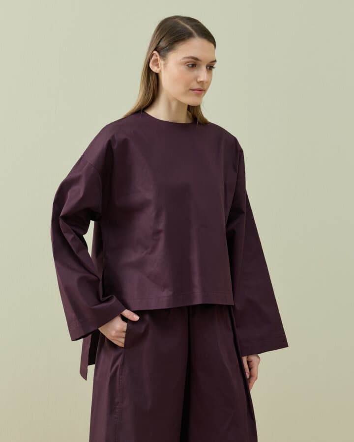Paper Gabardin Yırtmaçlı Basic Bluz Mürdüm