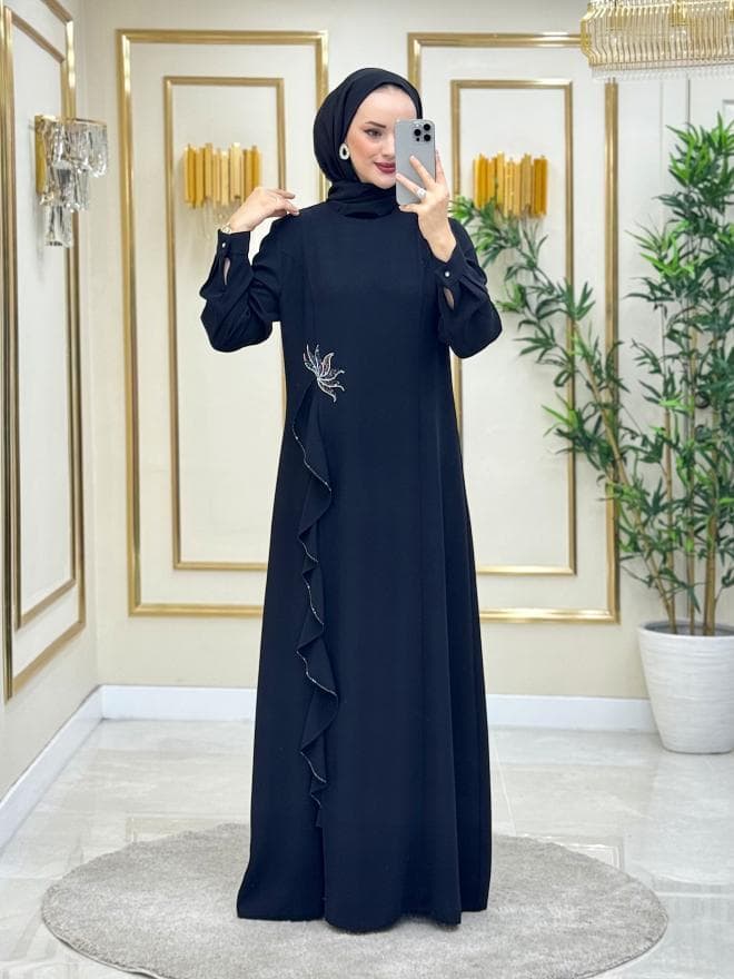 Maya Volanlı Elbise Siyah