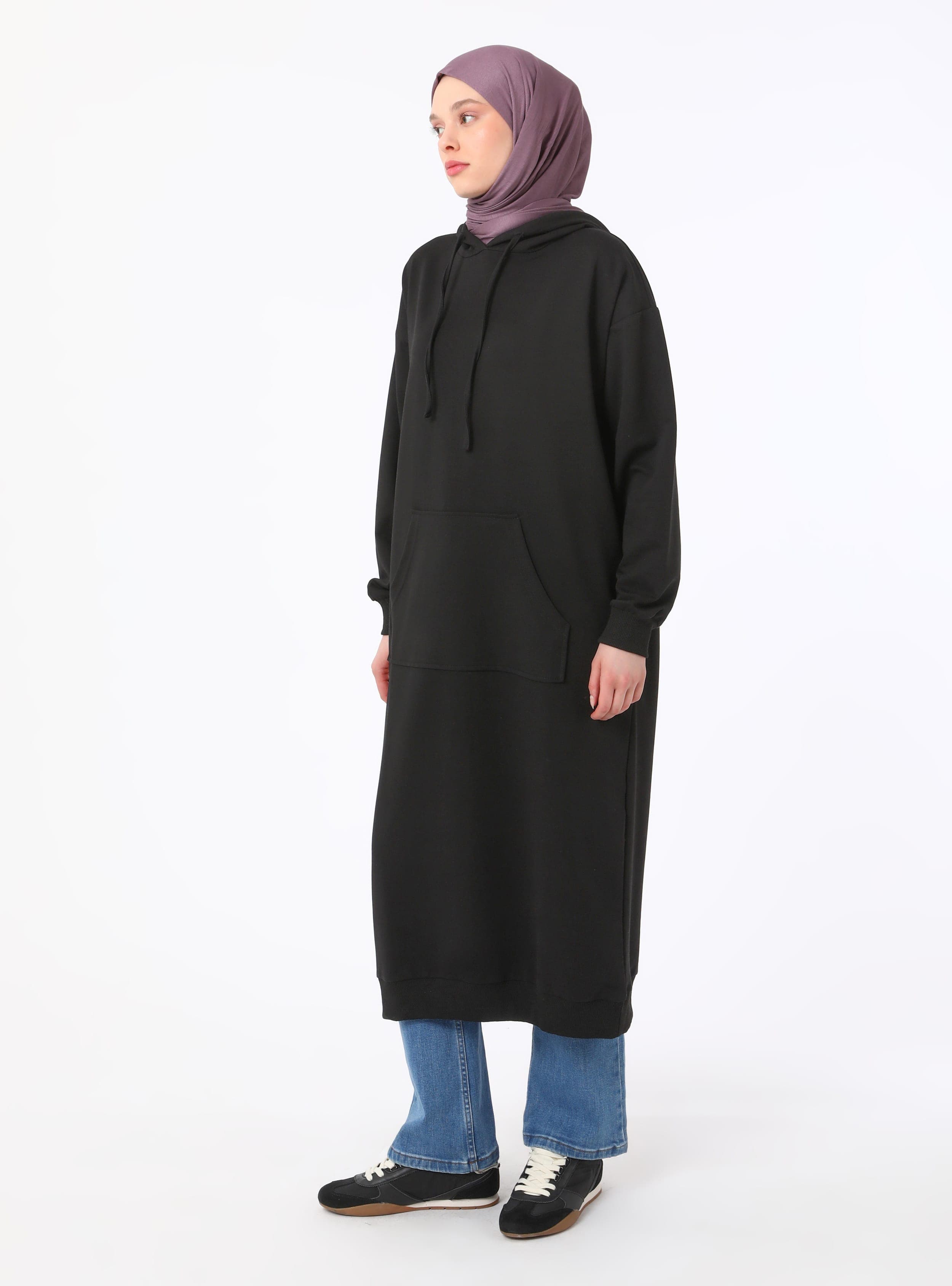 Kanguru Cepli Kapüşonlu Sweatshirt Siyah