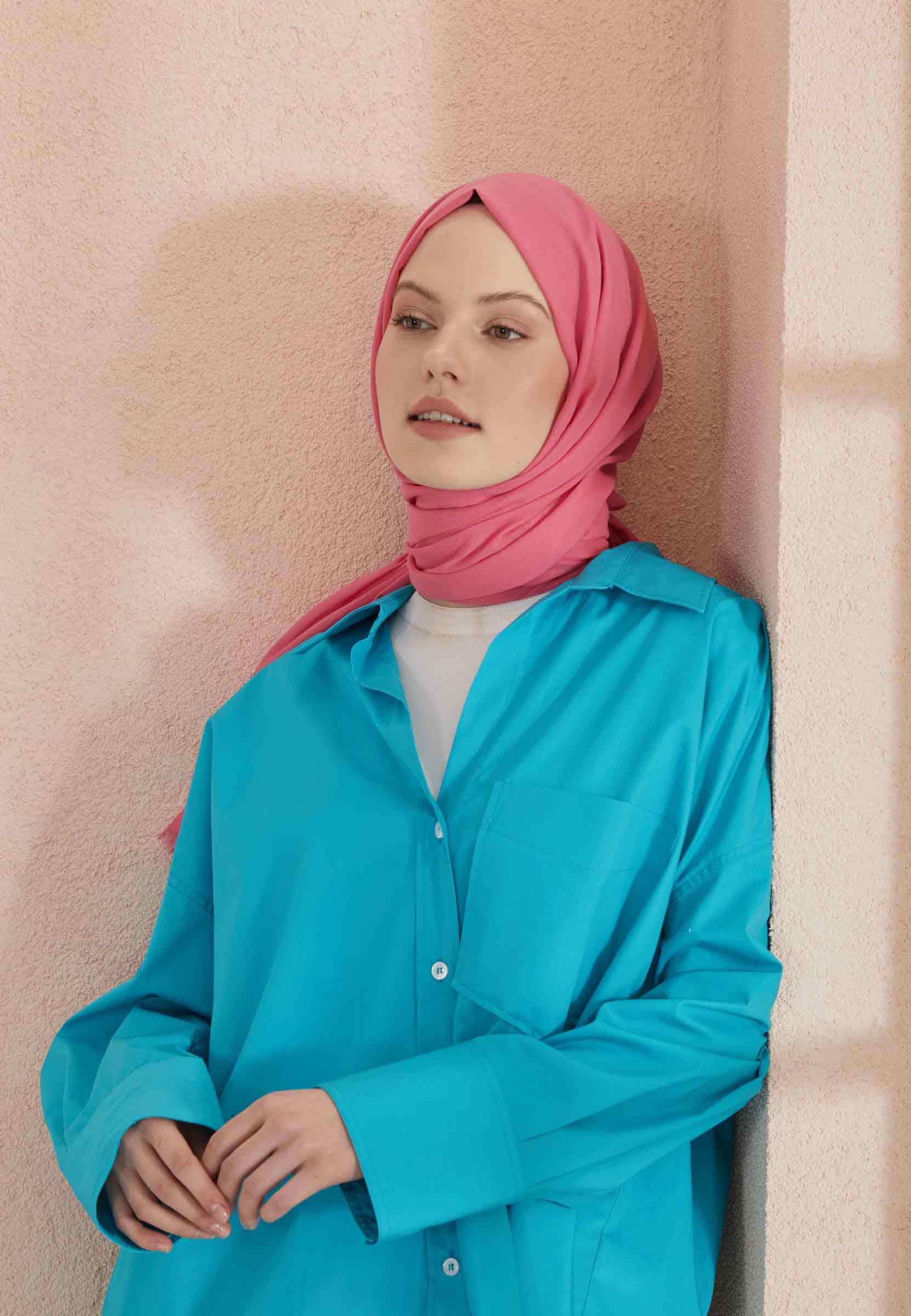 İnce Pamuk Vual Şal Koyu Pembe