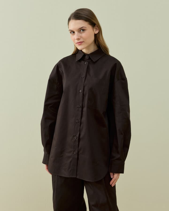 Paper Gabardin Basic Must Gömlek Acı Kahve