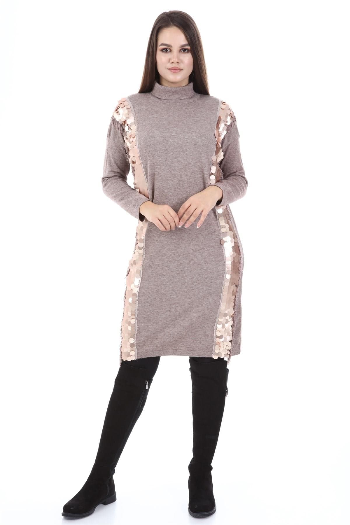 FTZ Women Kadın Pul Payet Detay Tunik Beige 21-1332