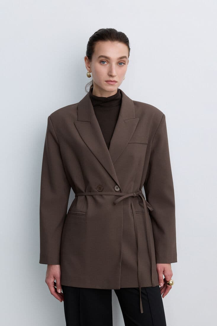 TOZLU KAHVE KUŞAKLI BLAZER
